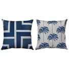 Kit 2 Capas Almofada Estampadas Azul Linho Decorativas 43x43