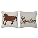 Kit 2 Capas Almofada Linho Aplique Couro Cavalo Cowboy 50x50 Kit 2 Capas Almofada Linho Aplique Couro Cavalo Cowboy 50x50