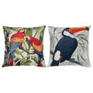 Kit 2 Capas Almofada Linho Aves Tucano Periquito Arara 45x45