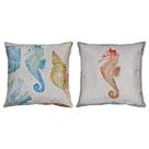 Kit 2 Capas Almofada Linho Cavalo Marinho Concha Coral 45x45