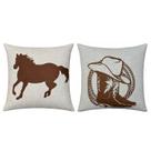 Kit 2 Capas Almofada Linho E Couro Cavalo Bota Country 50x50