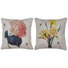 Kit 2 Capas Almofada Linho Flor Hortênsia e Narciso 43x43cm