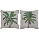 Kit 2 Capas Almofada Linho Folhagem Coqueiro e Bananeira 43x43