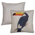 Kit 2 Capas Almofada Linho Lisa Bege e Pássaro Tucano 43x43 Kit 2 Capas Almofada Linho Lisa Bege e Pássaro Tucano 43x43
