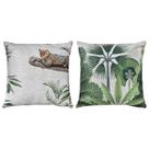 Kit 2 Capas Almofada Linho Onça Preguiça Ave Floresta 45x45