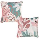 Kit 2 Capas Almofada Linho Tom Pastel Flor Rosa Verde 50x50