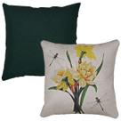 Kit 2 Capas Almofada Linho Verde + Linho Estampada Flores 43x43