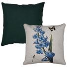Kit 2 Capas Almofada Linho Verde + Linho Estampada Flores 43x43