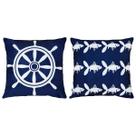 Kit 2 Capas Almofada Mar Timão Peixe Barco Boia Sarja 45x45