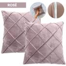 Kit 2 Capas de Almofada Aveludada Tecido Suede 40x40 Drapeado Decorativas Sala Cama Sofá Extra Macia Com Zíper