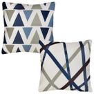 Kit 2 Capas De Almofada Linho Arranjos Africanos Azul e Bege 43x43