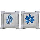 Kit 2 Capas De Almofada Linho Folha Flor Azul Drapeada 45x45 Kit 2 Capas De Almofada Linho Folha Flor Azul Drapeada 45x45
