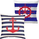 Kit 2 Capas De Almofadas Âncora e Timão Vermelho Marítima