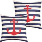 Kit 2 Capas De Almofadas Âncora Vermelho Navegação Marítima