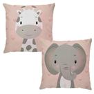 Kit 2 Capas para Almofada 45x45cm Infantil Girafa e Elefante Rosa Dud Almofadas