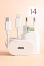 Kit 2 Carregador Fonte De Parede Turbo 20w Tipo C Cor Branco Cabo Compatível Iphon 13 14 Inova