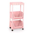 Kit 2 Carrinho Multiuso Prático 3 Prateleiras em Plástico com Rodízio - Rosa