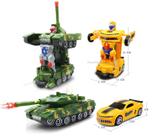 Kit 2 Carro Robo Deform Tanque + Camaro Bumblebee Luz e Som