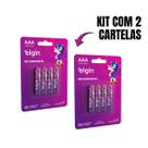 Kit 2 Cartelas 04 Pilhas Aaa 1000mah Recarregável Elgin 01 Cart. C/ 4 Unid