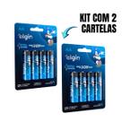Kit 2 Cartelas com 04 Pilhas cada Aa Ultra Alcalina 1,5v Lr6 Uso Geral Elgin