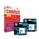 Kit 2 Cartucho HP 664 Preto e Colorido + Resma de Papel Sulfite A4 Chamex