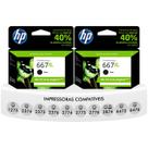 Kit 2 Cartuchos Originais НР 667 Xl Preto 1275 2374 2375 2376 2775 2776 6475 6476