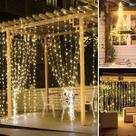 Kit 2 Cascata Cortina Pisca Pisca USB 3m 300 Leds Controle Natal Festa Evento Casamento Decoração
