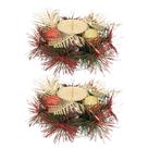 Kit 2 Castiçal De Natal Decorado Luxo Bolas e Folhagens Dourado e Vermelho 15cm - Master Christmas