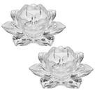 Kit 2 Castiçal Porta Vela Flor de Lótus em Vidro Decorativo Suporte para Velas Enfeite de Mesa