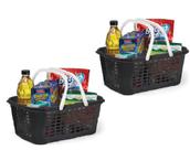 Kit 2 Cesta Cestinha Supermercado Plástico Alça Compras Lojas Pequena Empilhável Organizadora