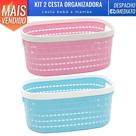 Kit 2 Cesta Organizadora Multiuso Plástico M (30X20X13,5) Mamãe e Bebê Rosa e Azul