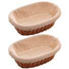 Kit 2 Cestas Porta Pão 24x17cm Oval Rattan Plástico Forro Tecido Cesto Lyor