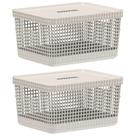 Kit 2 Cesto 8L Organizador Multiuso OU Grid Bege com Tampa