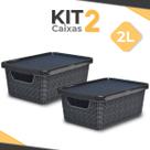 Kit 2 Cesto Caixa Organizadora Jutta 2 Litros Preta C/ Tampa que Encaixa de Plástico - Arqplast