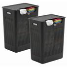 Kit 2 Cesto de Roupa Com Tampa Plástico 50 Litros Duplo Compartimento Preto - Flow Ou