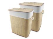 Kit 2 Cesto de Roupas Com Tampa e Saco de Pano Removível Lavável de Bambu Claro Ecológico Mimo Style