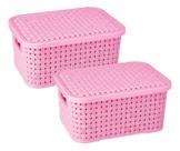 Kit 2 Cesto Multiuso Grande Retangular Organizador Rosa
