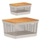 Kit 2 Cesto Organizador Grid C Tampa De Bambu 2,5 E 8 Litros