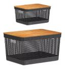 Kit 2 Cesto Organizador Grid C Tampa De Bambu 8l E 20 Litros