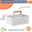 Kit 2 Cesto Organizador Multiuso Flow 8L Com Alça Divisória Empilhável Lavanderia Ou