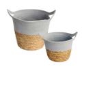 Kit 2 Cestos De Fibra Natural Algodao C/alça Cinza E Palha