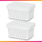 Kit 2 Cestos Organizador c/ Tampa Trama Rattan 2L Usual