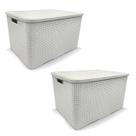 Kit 2 Cestos Organizador Rattan 20 Litros Branco Arqplast