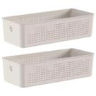 Kit 2 Cestos Organizadores 34x15x9cm Flow Bege Caixa 4,5L Lavanderia Banheiro
