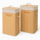 Kit 2 Cestos Organizadores para Roupa Suja Bambu com Tampa e Forro Bege Natural Irsina