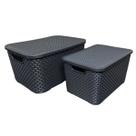 Kit 2 Cestos Organizadores Rattan com Tampa de 7 e 15 Litros Preto