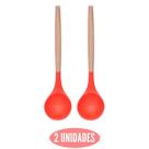 Kit 2 Colher Silicone Arroz Vermelho Resistente Cabo Bambu