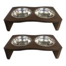 Kit 2 Comedouro Madeira Com 2 Potes Inox Pet Cachorro Gato