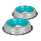 Kit 2 Comedouros Inox Azul 850ml - Duráveis, Antiderrapantes e Fáceis de Limpar