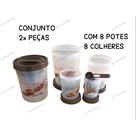 Kit 2 conjunto de 4 pote mantimento com 4 colher condimento farinha sal acucar cafe feijao tempero